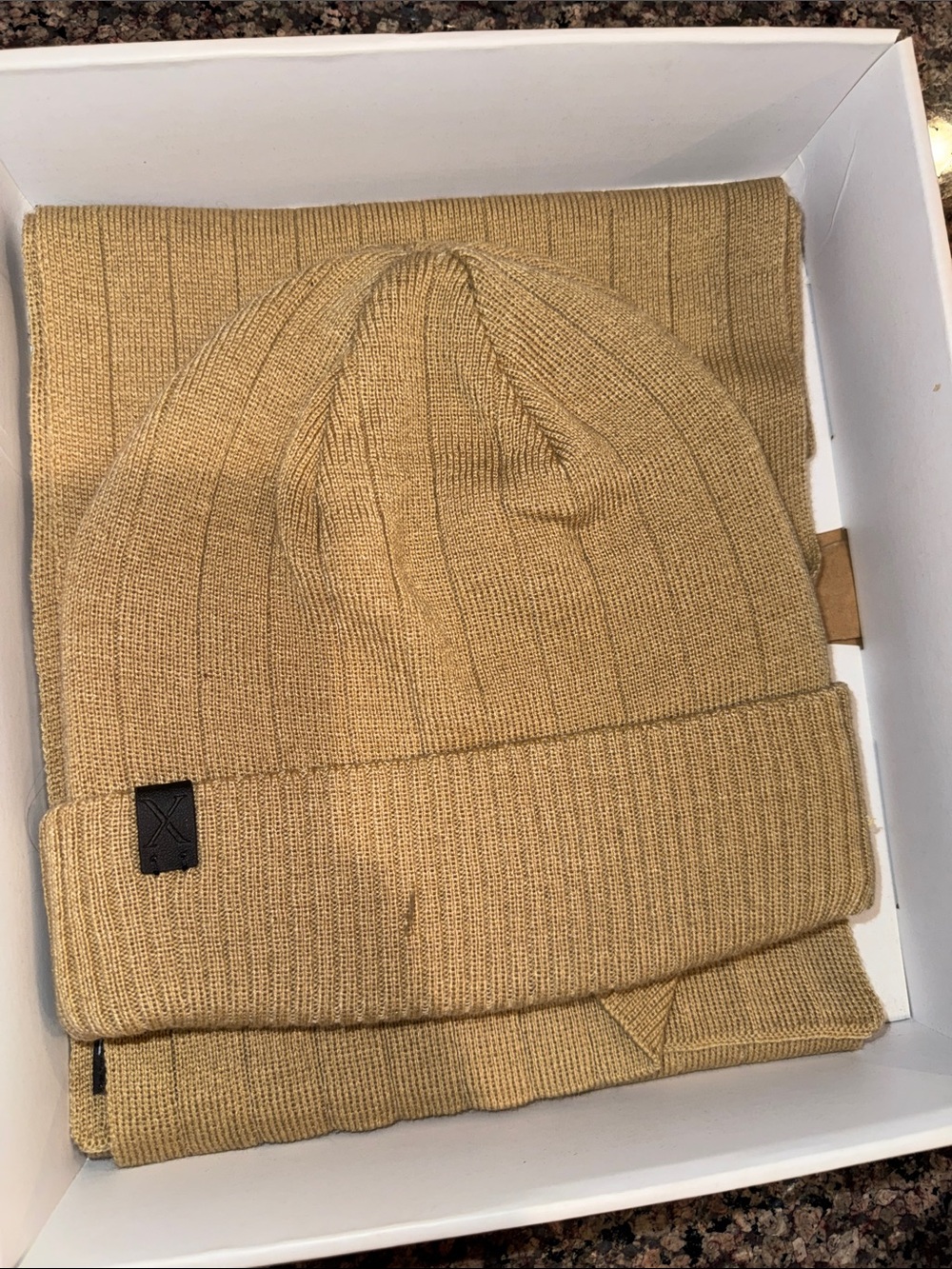Beige Ribbed Knit Beanie & Scarf Set One Size Cozy Winter Gift Set